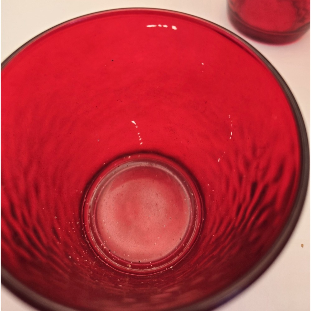 Ruby Red Tumblers Set Of 6 Waved Rib Pattern Unmarked - Picture 12 of 12